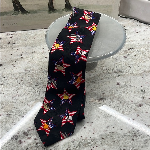 Looney Tunes Mania Vintage 1995 USA Patriotic Tie Stars Stripes Tweety Sylvester - Picture 1 of 5